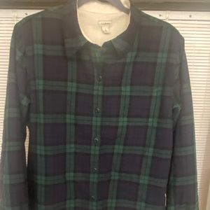LL BEAN blue Green Flannel Button Down.